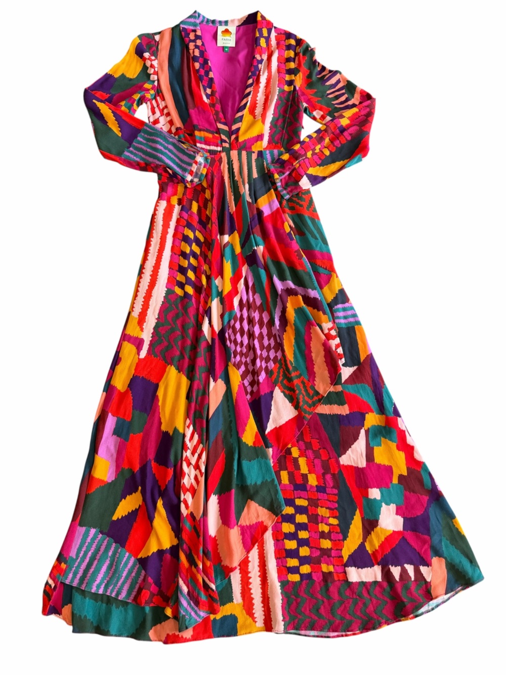 FARM Rio XS Multicolor Abstract Geometric Belted Maxi Dress
